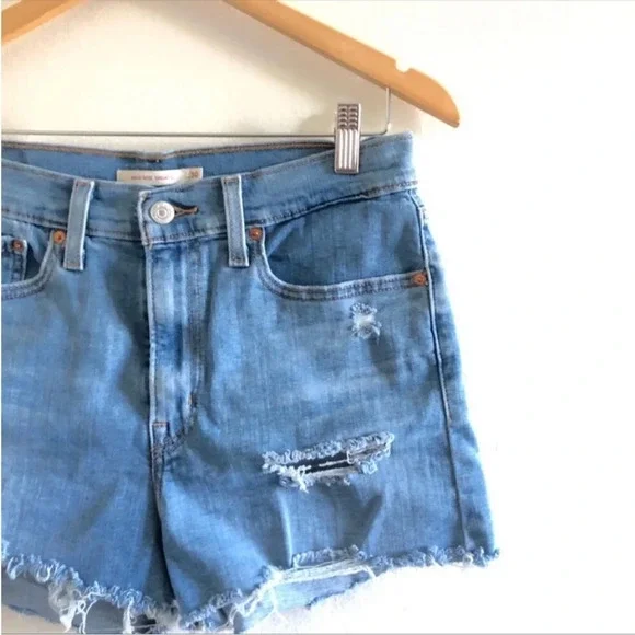 New Levi’s Distressed High Rise Denim Shorts 30 - Picture 6 of 10
